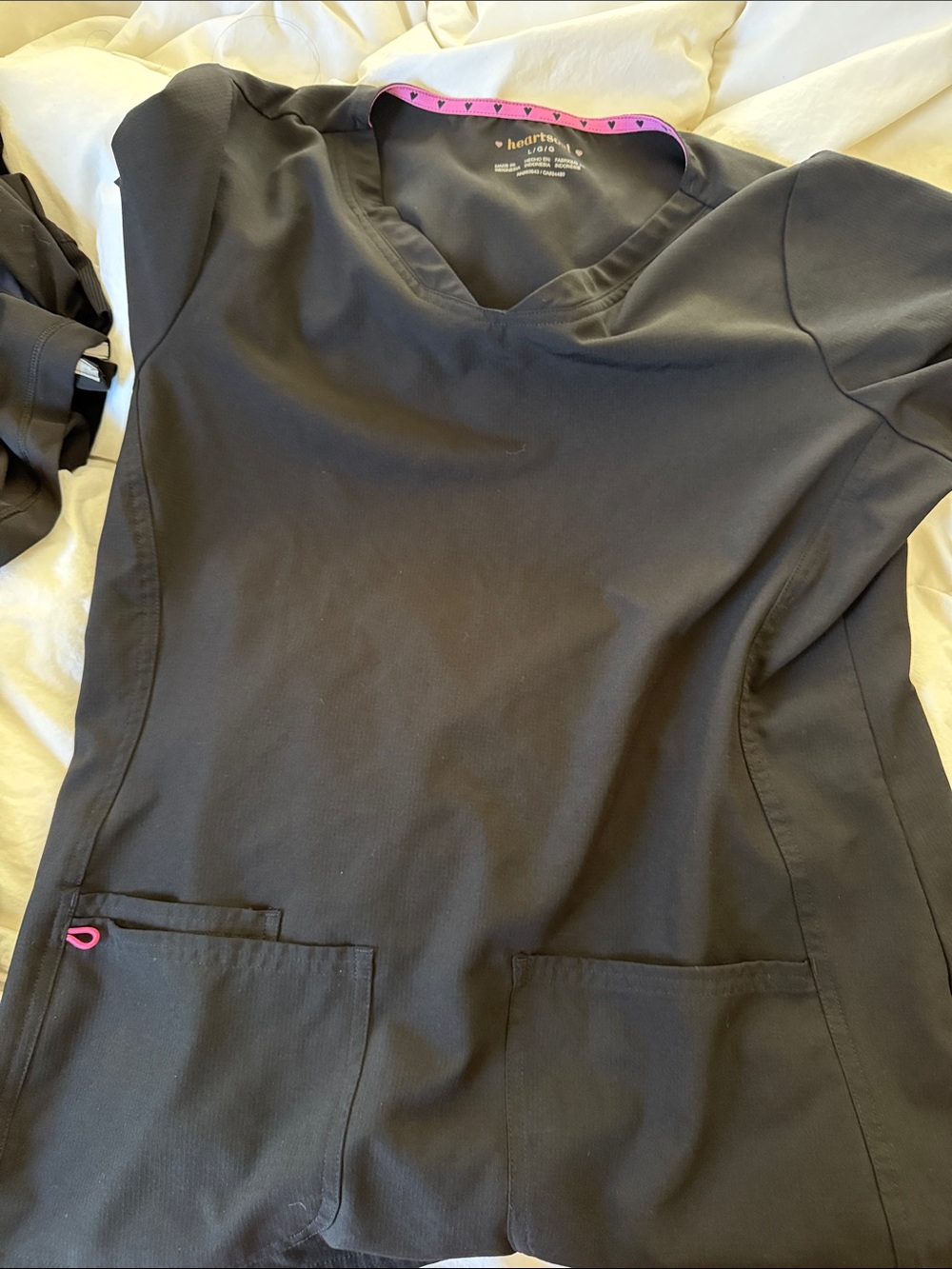 HeartSoul Black Scrub Top with Pink Accent Trim